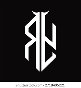 Monograma del logotipo de RY con la forma del cuerno aislada Plantilla de diseño blanco y negro sobre fondo negro