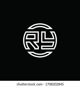 RY logo monogram with negative space circle rounded design template