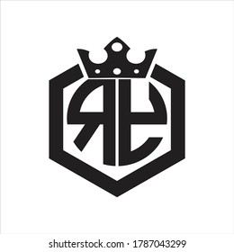 RY Logo monogram rounded by hexagon shape with crown design template on white background