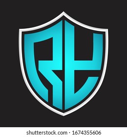 RY Logo monogram with shield shape isolated blue colors on outline design template