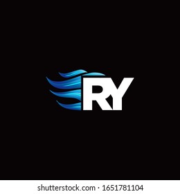 Logo de RY monograma con plantilla de diseño de estilo de incendio azul