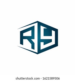 RY monogram logo with hexagon shape and negative space style ribbon design template