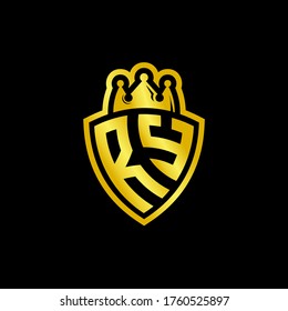 RY monogram logo with shield and crown style design template isolated on black background