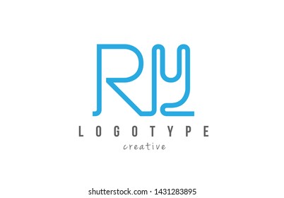 RY R Y blue joined line alphabet letter logo combination suitable as icon design for a company or business