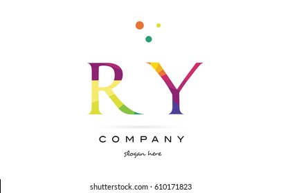ry r y  creative rainbow colors colored alphabet company letter logo design vector icon template