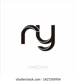 ry r y Initial Letter Split Lowercase Modern Monogram linked outline rounded logo