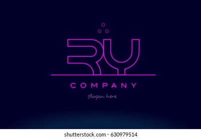 ry r y letter alphabet text pink purple dots contour line creative company logo vector icon design template