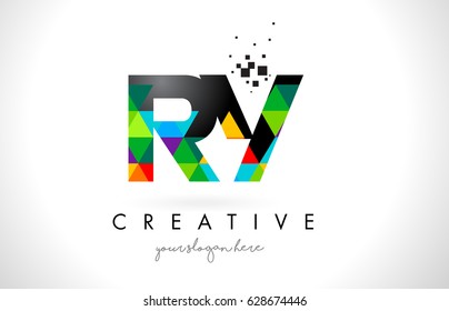 RY R Y Letter Logo with Colorful Vivid Triangles Texture Design Vector Illustration.