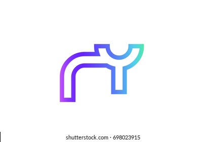 RY R Y letter logo combination alphabet vector creative company icon design template modern  pink blue contour line art