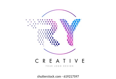 RY R Y Pink Magenta Dotted Bubble Letter Logo Design. Dots Lettering Vector Illustration