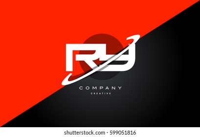 ry r y  red black white technology swoosh alphabet company letter logo design vector icon template 