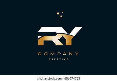 ry r y  white yellow gold golden metal metallic luxury alphabet company letter logo design vector icon template