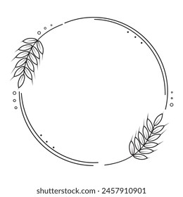 Rye, barley or wheat round frame or wreath on white background.