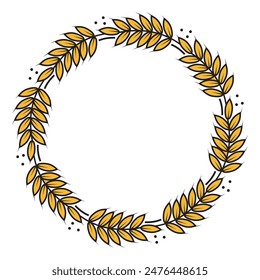 Rye, barley or wheat round frame or wreath on white background.