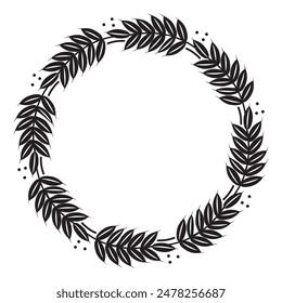 Rye, barley or wheat round frame or wreath on white background.