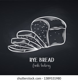 Rye bread, chalkboard style. Outline vector icon for bakery shop or food design.