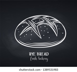 Rye bread, chalkboard style. Outline vector icon for bakery shop or food design.