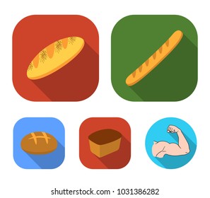 Rye bread, French loaf, round, cut loaf.Bread set collection icons in flat style vector symbol stock illustration web.