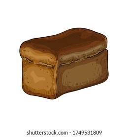 rye bread isolated on white backdrop. hand drawn traditional dark brown loaf doodle icon. fresh baked. Vector color sketch in vintage engraving style. illustration for poster, label, menu bakery shop.