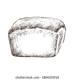 Rye bread isolated on white background. Bakery product. Vintage style design. Hand Drawn vector illustration.