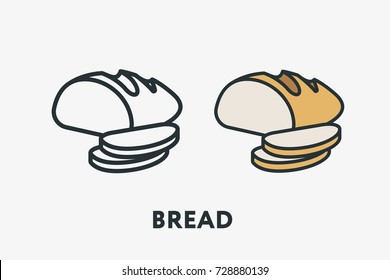 Rye Bread Loaf Bakery Bun Toast Minimal Flat Line Outline Colorful and Stroke Icon Pictogram