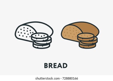 Rye Bread Loaf Bakery Bun Toast Minimal Flat Line Outline Colorful and Stroke Icon Pictogram