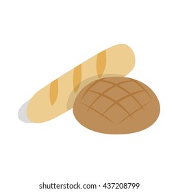 Rye bread and loaf icon, isometric 3d style
