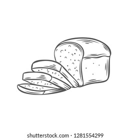 Rye bread, outline vector. Hand drawn icon for bakery shop or food design.