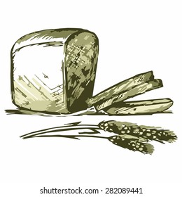 Rye bread. Shades of green and yellow. Doodle style