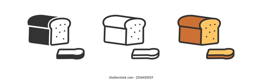 Icono rebanado de pan de centeno en el fondo de la luz. Tostadas, símbolo del desayuno.  Pan fresco. Estilo de contorno, plano y coloreado. Diseño plano. Ilustración del vector