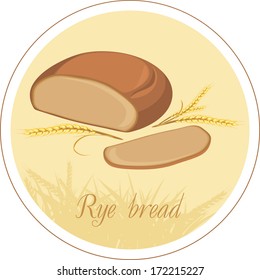 Rye bread and wheat ears. Label. Vector
