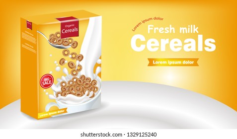 Rye cornflakes cereals Vector realistic mock up. Product placement label design. 3d detailed illustrations