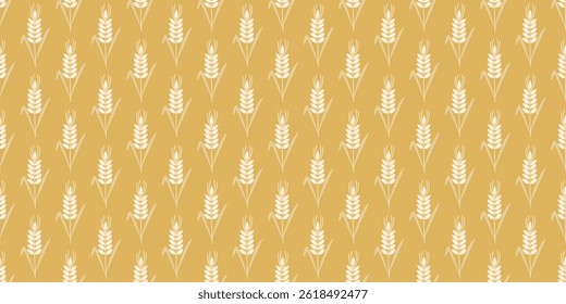 Rye harvest autumn seamless pattern. Ripe ears of grain background. Natural agricultural print. Vector graphics