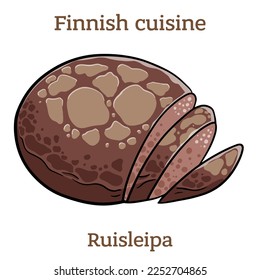 Ruisleipä. Rye hole-bread is a traditional bread from Finland. A flat rye flour loaf with a hole in the middle. Finnish food. Vector image isolated.