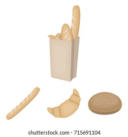 Rye round bread, a croissant, a French loaf, a bag of bread.Bread set collection icons in cartoon style vector symbol stock illustration web.