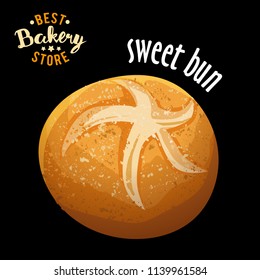 rye or wheat bun icon isolated on black background for design bakery menu.