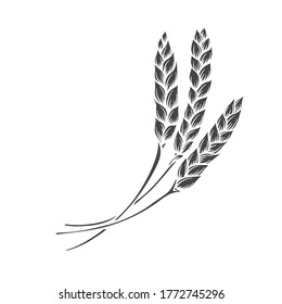 Rye or wheat spikelets glyph icon. Vector illustration cereals for design of baking and bread products.