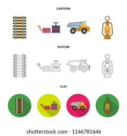 Ryllsy,vzryvchatka, dumper, lantern.Mine set collection icons in cartoon,outline,flat style vector symbol stock illustration web.