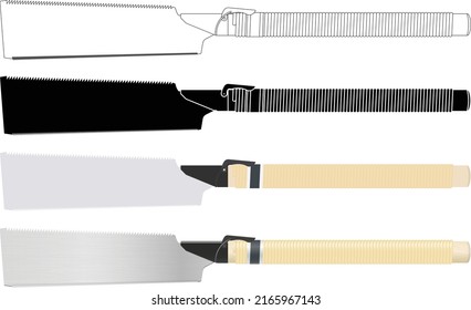 Ryoba saw isolated vector on white background. This saw is used to rip a board to the desired width with edge and cut it to length with other, or pressed into service on larger joinery.