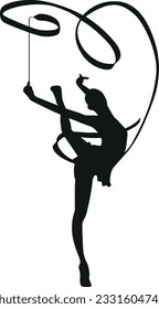 Rythmic Gymnast silhouette in an elegant pose with ribbon