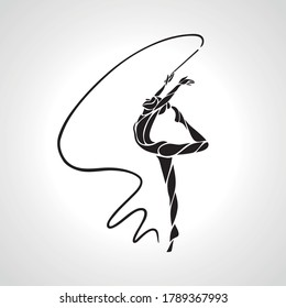 Rythmic Gymnastics With Ribbon, Abstract Silhouette Clipart