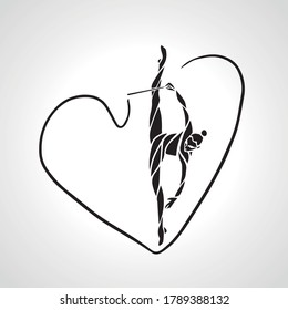 Rythmic Gymnastics With Ribbon, Abstract Silhouette Clipart