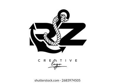 RZ Creative Monogram Latte Logo mit Anker und Seildesign