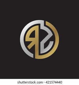 RZ initial letters looping linked circle elegant logo golden silver black background