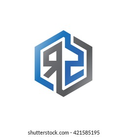 RZ initial letters looping linked hexagon logo black gray blue