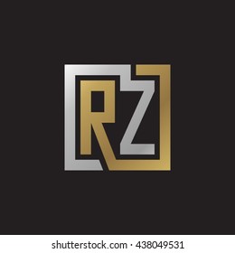 RZ initial letters looping linked square elegant logo golden silver black background