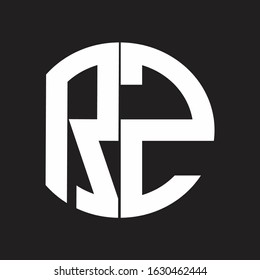 RZ Initial Logo design Monogram Isolated on black and white