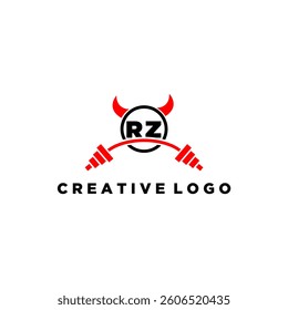 RZ initial monogram for fitnes or gym logo with devil style design