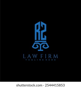 Monograma inicial de RZ para el logotipo del bufete de abogados con la espada