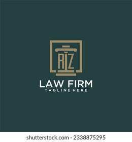 Logotipo de monograma inicial RZ para la firma de abogados con diseño de hitos en cuadrado creativo
